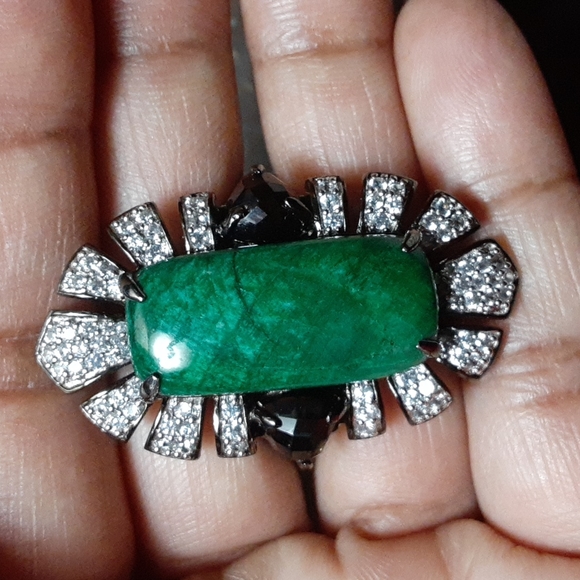 925 Green Corundum (Sapphire), White Zircons & Smoky Quartz. - Picture 15 of 15